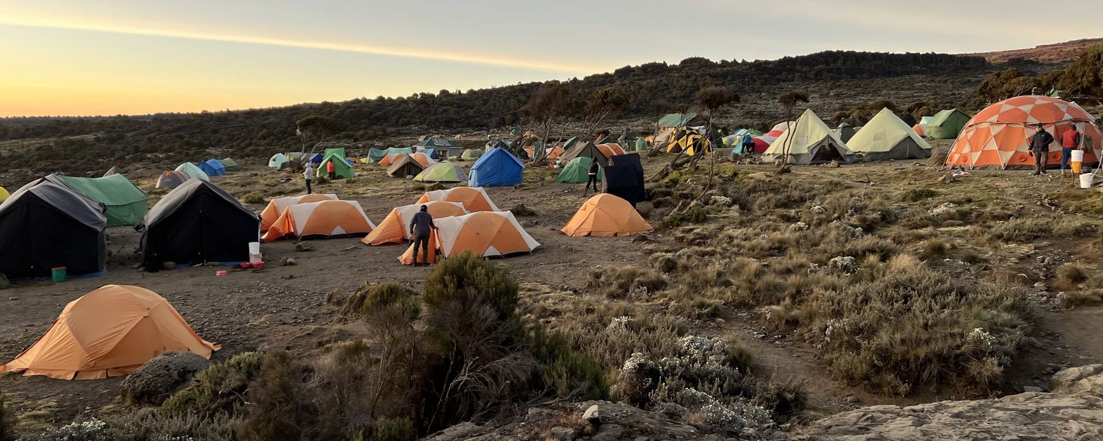 Camp setup on Kilimanjaro with Kibo in background